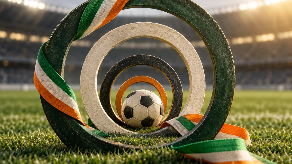 AI-generated illustration: Football and diminishing rings illustrating combined outcome uncertainty
