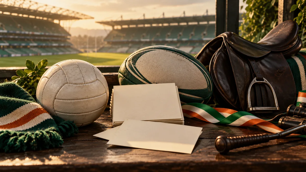 AI-generated illustration: Football, rugby ball and racing equipment illustrating different sporting markets