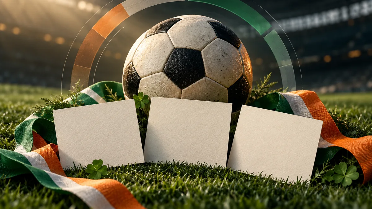 AI-generated illustration: Football, three blank cards and a probability arc illustrating different odds formats